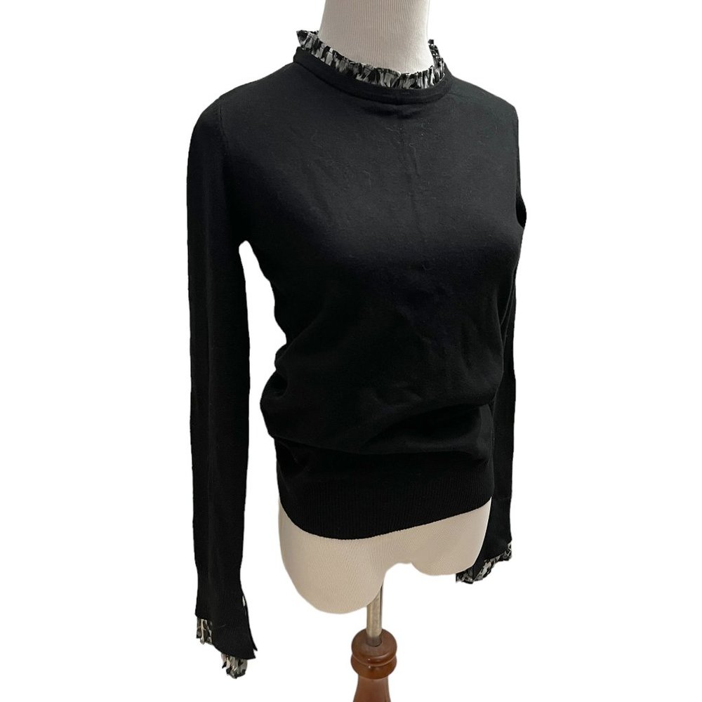 Vila Milano Women's Size S Wool Blend Pullover Sweater with Sheer Trim Black NWT